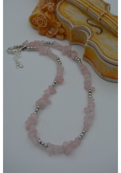 Stoneage Pembe Kuvars Aşk Taşi  Kolye Kırmızı