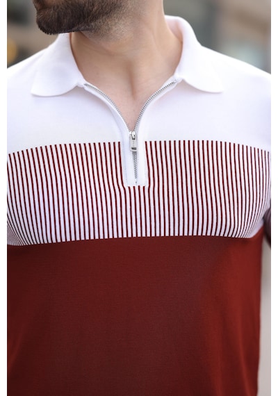 Madmext Kiremit Renk Bloklu Polo Yaka Triko Erkek T-shirt E7409 Kiremit