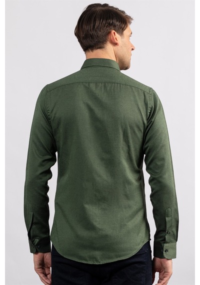 Tudors Slim Fit Dar Kesim Uzun Kol Erkek Gömlek-23464 Yeşil