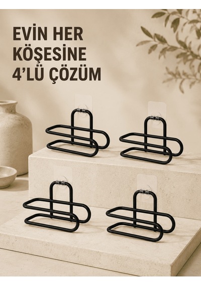 Delmeden Monte Tuvalet Kağıdı Askısı Siyah Metal Yapışkanlı Banyo Çok Renkli