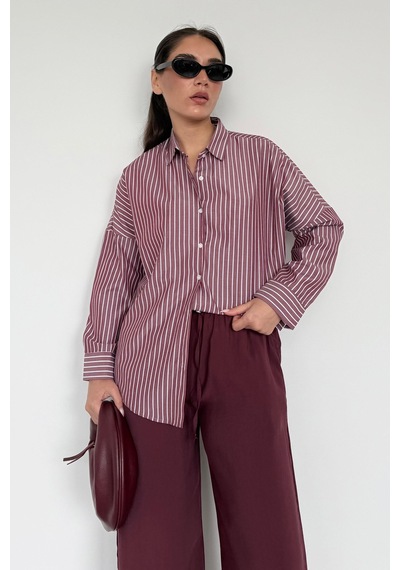 Madmext Bordo Çizgili Kadın Gömlek Mg2410 Bordo