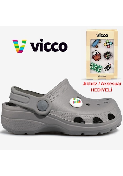 Vicco Didim Jıbbıtz Aksesuar Hediyeli Ortopedik Unisex Çocuk Terlik Füme