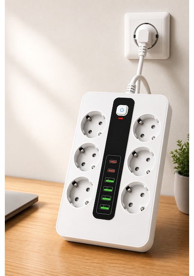 6'lı Priz Çoklayıcı 4 Usb + 2 Type-c Hızlı Şarjlı Anahtarlı Priz 3500w 2 Metre Kablo 2 - 5 M