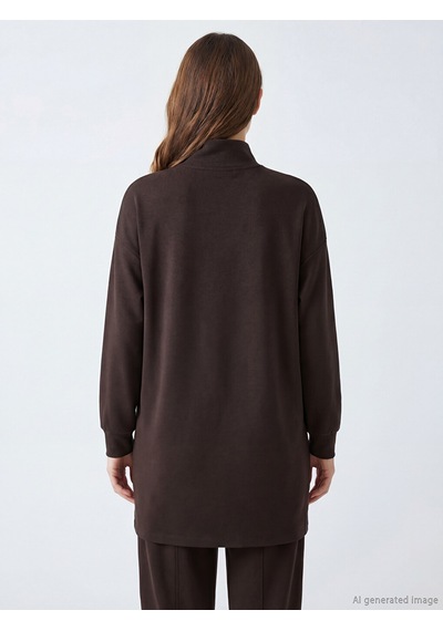 Lcw Modest Kahverengi Dik Yaka Soft Touch Kadın Sweatshirt Tunik