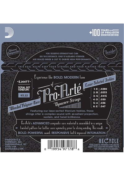 D'Addario EJ44TT Pro-Arté Dynacore, Titanium Trebles, Extra-Hard Tension Takım Tel Klasik Gitar Teli