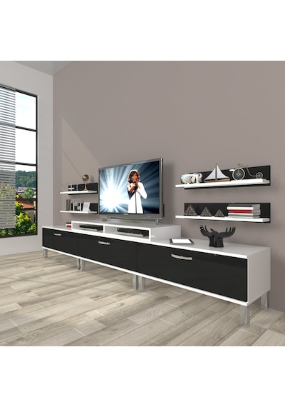 Decoraktiv Ekoflex 270r Slm Krom Ayaklı Tv Ünitesi Tv Sehpası Beyaz - Siyah