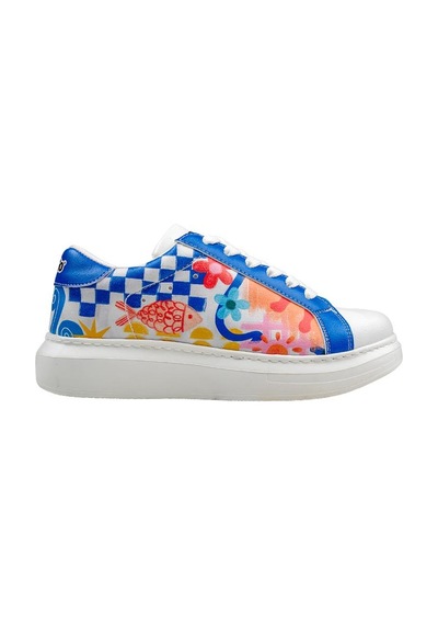 Kadın Vegan Deri Beyaz Sneakers - Azur Tasarım Çok Renkli
