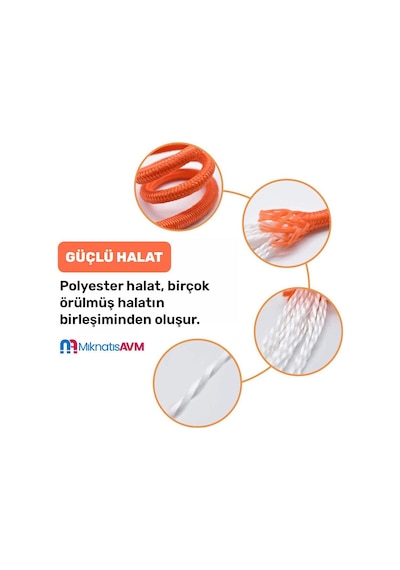 Fosforlu 6 mm Turuncu Halat - Mıknatıs Balıkçılığı Halatı - 25 metre - Karabina Kancalı Set