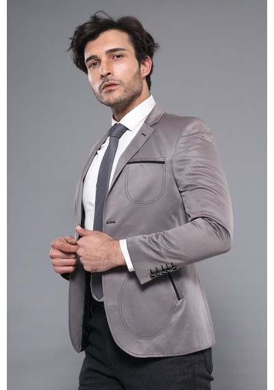Wessi Yan Torba Cep Slim Fit Gri Ceket Gri