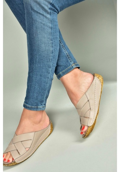 Fox Shoes U555123403 Vizon Hakiki Deri Kadın Terlik Vizon-hakiki Deri