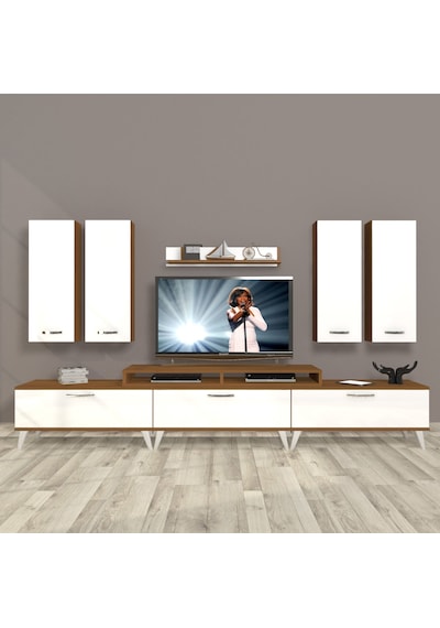 Decoraktiv Ekoflex 8d Slm Retro Tv Ünitesi Tv Sehpası Ceviz - Beyaz