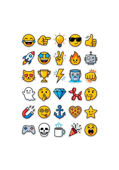 30 Adet Eğlenceli Vektörel Emoji Sticker Seti - Laptop Telefon Defter İçin Çok Renkli