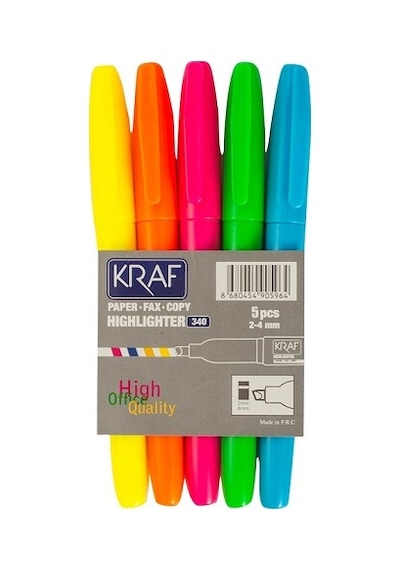 Kraf Kalem Tipi Fosforlu Kalem 340 5'li Çok Renkli