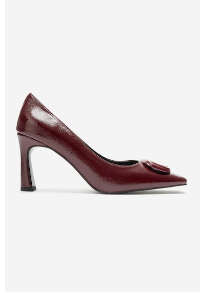 Luvi Shoes Vlınder Bordo Kırışık Rugan Tokalı Kadın Topuklu Ayakkabı