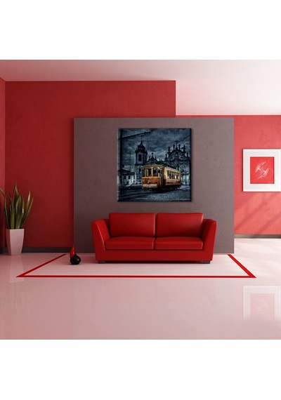 Tramvay İstanbul Gece Kanvas Tablo 130x130cm