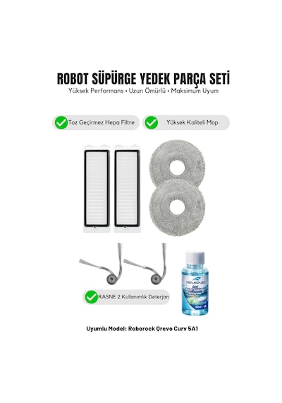 Roborock Qrevo Curv 5a1 İle Uyumlu 2 Yan Fırça 2 Filtre 2 Mop 1 Deterjan 1.0