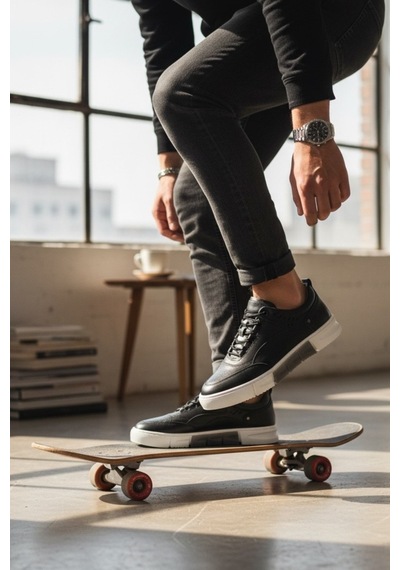 Enoch Hakiki Deri Sportif Tasarım Bağcıklı Erkek Sneaker Comfort Taban Siyah - Beyaz Enoch Hakiki Deri Sportif Tasarım Bağcıklı Erkek Sneaker Comfort Taban Siyah - Beyaz