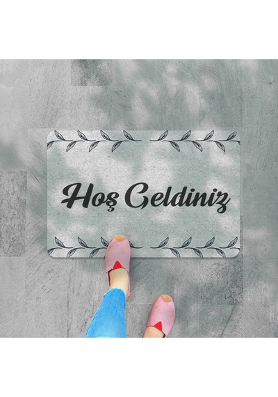Hoş Geldiniz Yazılır Coco Görünümlü Dekoratif Dış Kapı Önü Ve Iç Mekan Paspası Gri