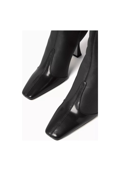 Studio Amelia Studıo Amelıa Maverick 90 Nappa Deri Kare Burun, Elastik Arkalı Victorian Topuklu Ankle Bot Siyah