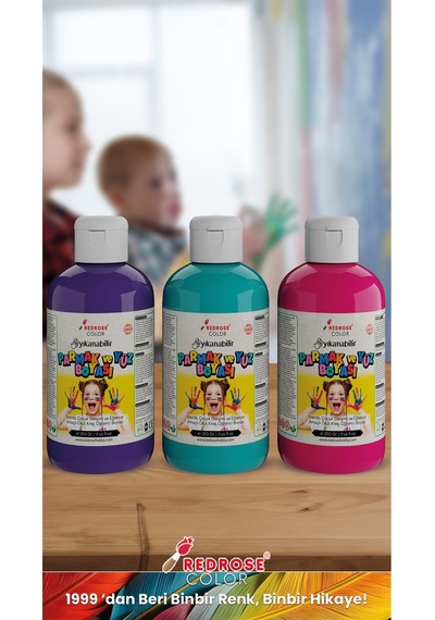 Turkuaz-fuşya-mor Parmak Boyası 3'lü Set 3x250gr Yıkanabilir, Toksik İçermez, Çocuk Okul Kreş İçin