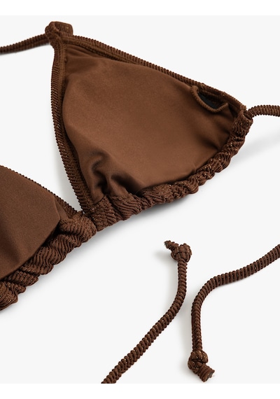 Koton Parıltılı Hafif Destekli Boyundan Bağlamalı Üçgen Bikini Üstü Kahverengi 5sak10074mm Kahve