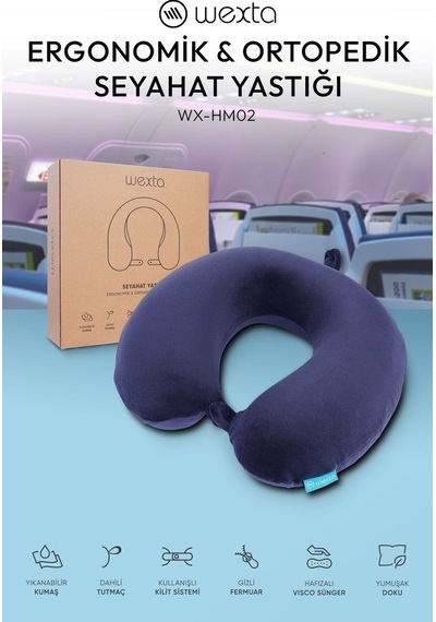 Wexta Seyahat Boyun Yastığı Comfort Ortopedik Seyahat Yastığı Visco Lacivert