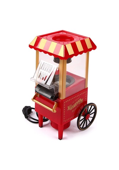 Tmp01 Retro Mısır Patlatma Makinesi Yağsız Ev Tipi Popcorn Makinesi 1200w Kırmızı Sinema Arabası Tasarımlı
