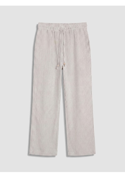 Lcwaıkıkı Classic Bej Beli Lastikli Çizgili Kadın Pantolon