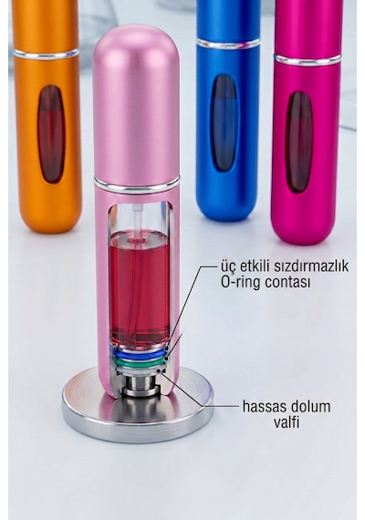 3 Adet Doldurulabilir Seyahat Boy Parfüm Şişesi - 5ml Akıtmaz Özel Valfli Atomizer Karışık Renk Çok Renk