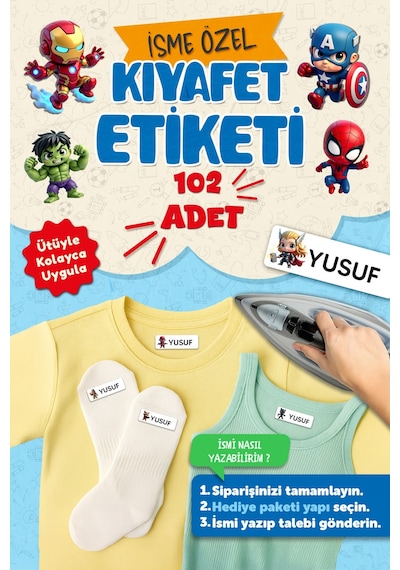 Kıyafet Etiketi - Okul Kıyafetlerine Kişiye Özel 30 Saniyede Kolay Uygulama Yıkanabilir - Kahramanl Çok Renkli