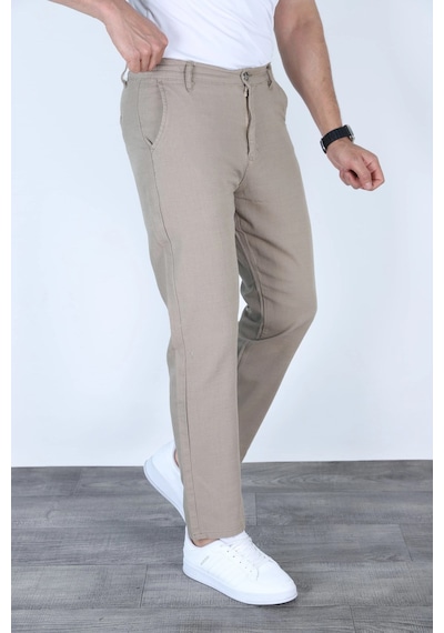 Myrab Denim Yazlık Rahat Kalıp Keten Pantolon Füme Taş