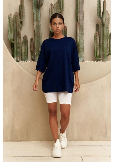 Flood Of Style Kadın Oversize 3 İplik Penye Lacivert