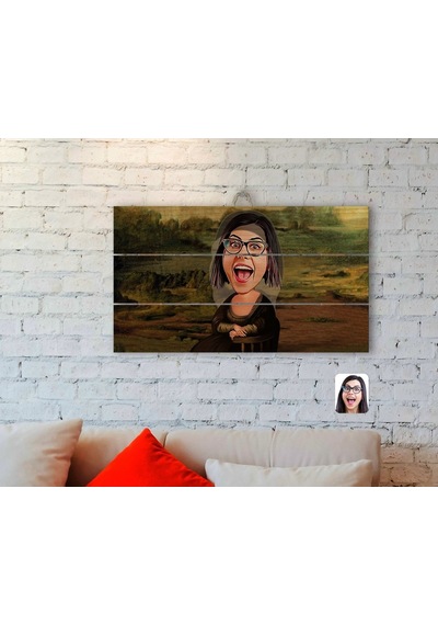 Kişiye Özel Mona Lisa Karikatürlü Otantik Ahşap Palet Tablo-1