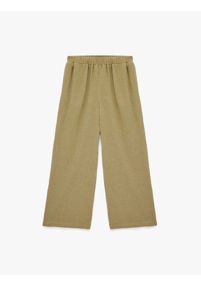 Koton Beli Lastikli Pamuklu Geniş Paça Müslin Pantolon Ada Çayı 6sak40147uw Açık Yeşil