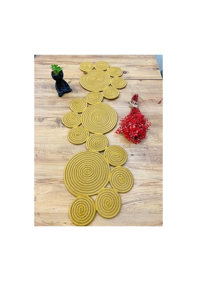 Jüt, Hasır, Dekoratif Masa Örtüsü,papatya Model Runner 40x110 Cm, Sehpa Örtüsü, Bohem Tarzı Jüt Jüt