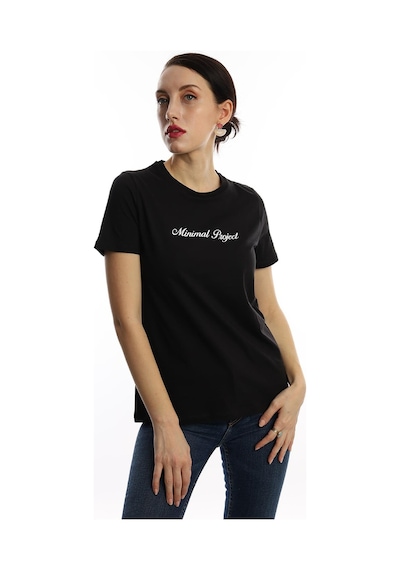 Kadın Minimal Project Basklı Tişört Siyah