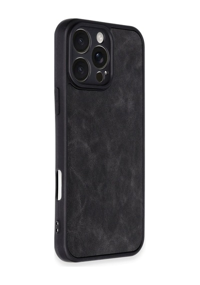 İphone 16 Pro Max Kılıf Aras Deri Kapak - Siyah Bz8683140811679