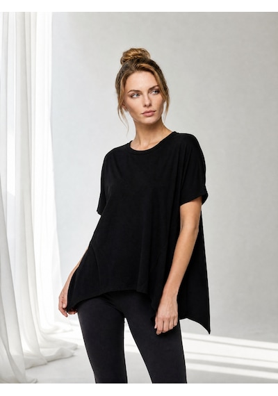 Nealirsanall.com Kadın Penye Oversize İtalyan Tunik - Asimetrik Kesim Salaş Tişört Siyah