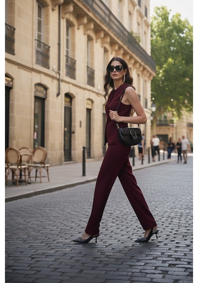 Lela Regular Fit Bisiklet Yaka Kolsuz Düğmeli Basic Bluz Bayan Yelek 65200004 Bordo