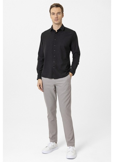 Süvari Siyah Slim Fit Düz Klasik Yaka Gömlek-34083 Siyah