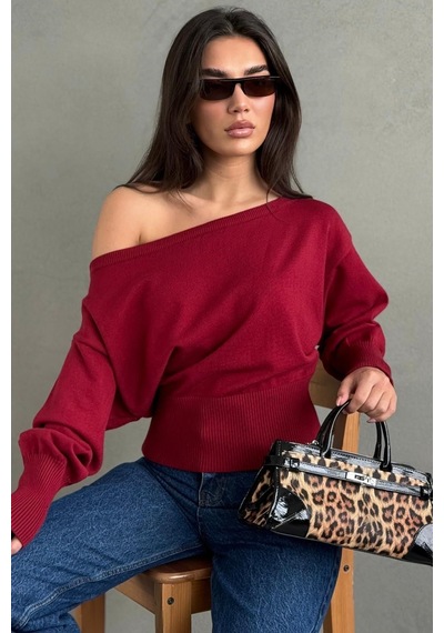 Madmext Kırmızı Ribbed Asimetrik Kesimli Kadın Kazak Mg2744