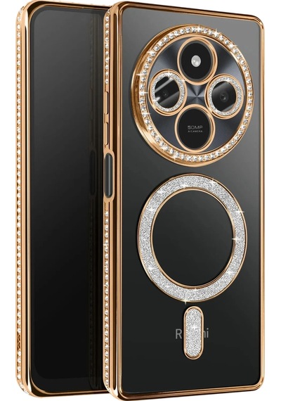Mey İthalat Redmi 14c Joke Simli Magneticsafe Kılıf - Gold Altın
