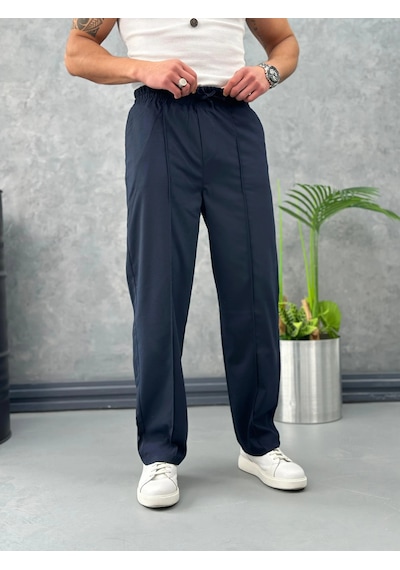 Modefendi Çizgi Dikişli Baggy Kalıp Jogger Pantolon Lacivert