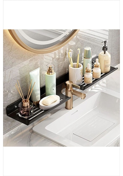 Buççin Online Mağaza Ss Delikli Banyo Raf Siyah X1 Adet 40x10cm Banyo Düzenleyici Banyo Raf Sabunluk Raf Düzenleyici Beya Çok Renkli