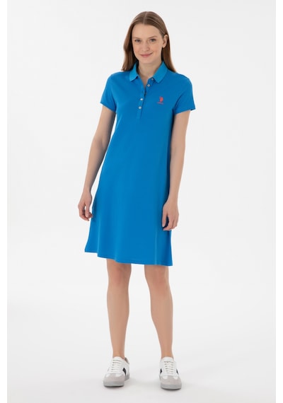 U.S. Polo Assn. Kadın Saks Polo Yaka Mini Boy Örme Elbise 50280038-VR045