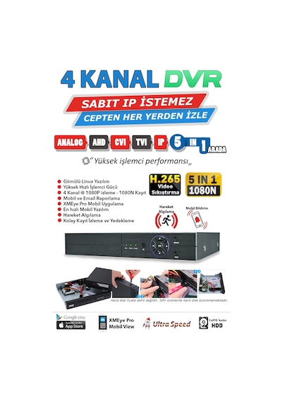 4 Kanal 1080n Full Hd H265 Dvr Kayıt Cihazı - Güvenlik Kamerası Sistemleri