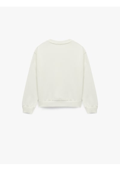Koton Pamuklu Uzun Kollu Bisiklet Yaka Kedi Baskılı Sweatshirt Ekru 6wkg10364ak Ekru