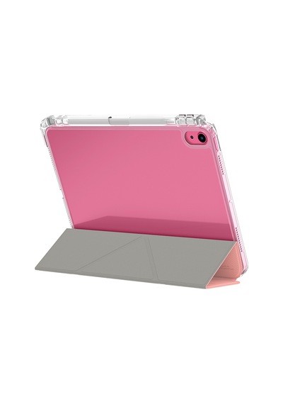 Apple Uyumlu iPad 11.nesil 2025 Kılıf Skinarma Kalemlikli Arkası Şeffaf Standlı Magnetik Zeta Kılıf Pembe Kapaklı Kılıf