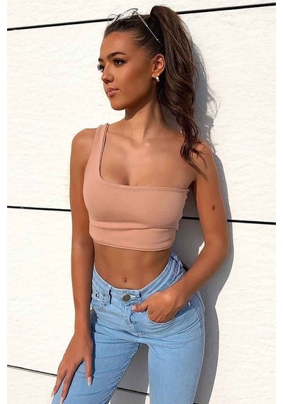 Mad Girls Tek Omuz Krem Askılı Body Mg325