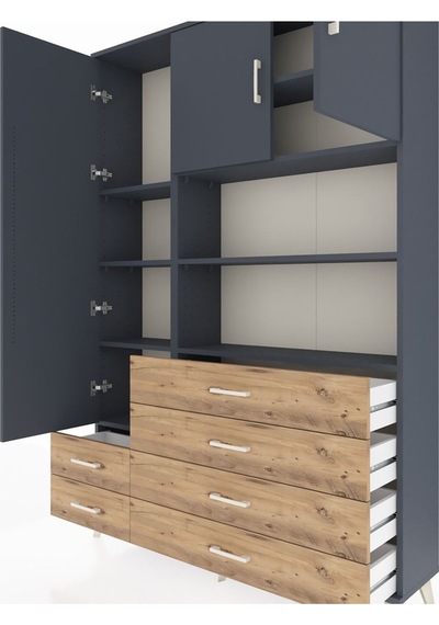 Arges Dolap 8 Raflı 6 Çekmeceli 3 Kapaklı 132x30x195 Antrasit-antrasit/çam Antrasıt/atlas Çam Arges Dolap 8 Raflı 6 Çekmeceli 3 Kapaklı 132x30x195 Antrasit-antrasit/çam Antrasıt/atlas Çam